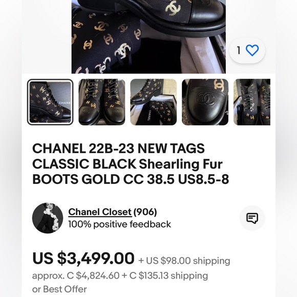 CHANEL Lambskin Shearling Canvas CC Lace Up Boots SZ 40 Brand New - Picture 7 of 7